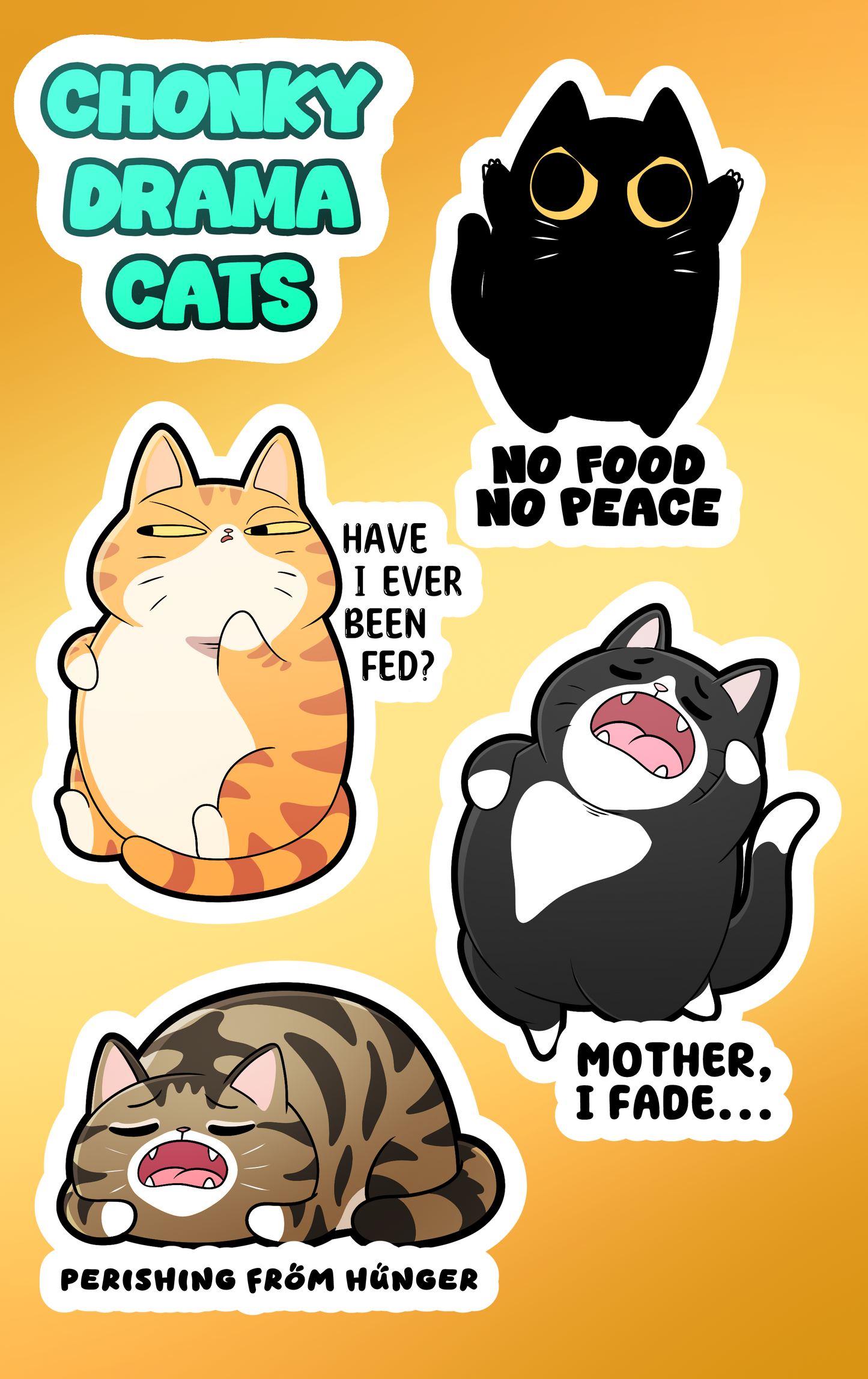 Chonky Drama Cats Die Cut Glossy Sticker Sheet