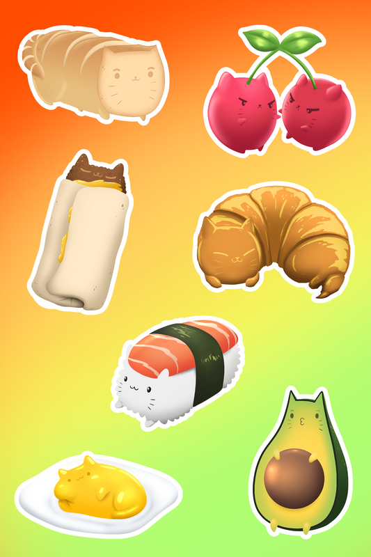 Foody Cats Die Cut Glossy Sticker Sheet