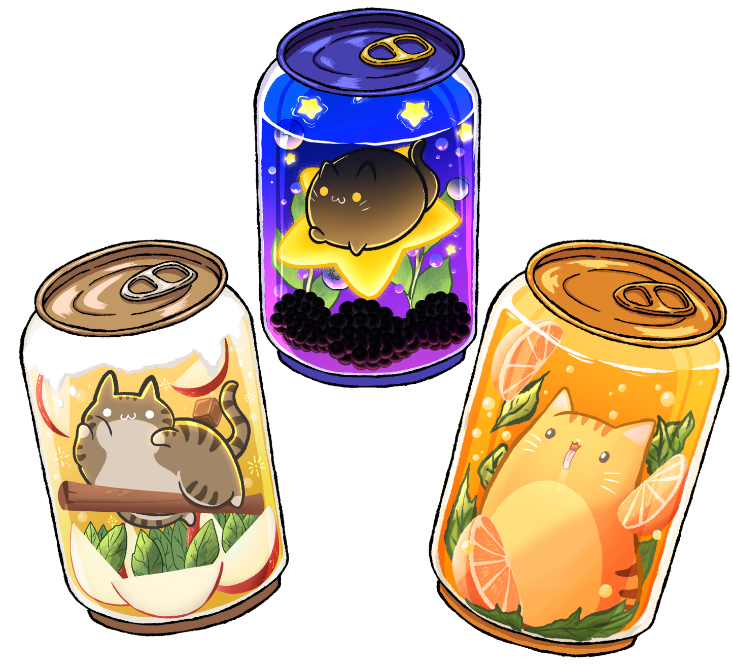 Soda Cats Set of 3 - Vinyl Cut Sticker Matte Finish